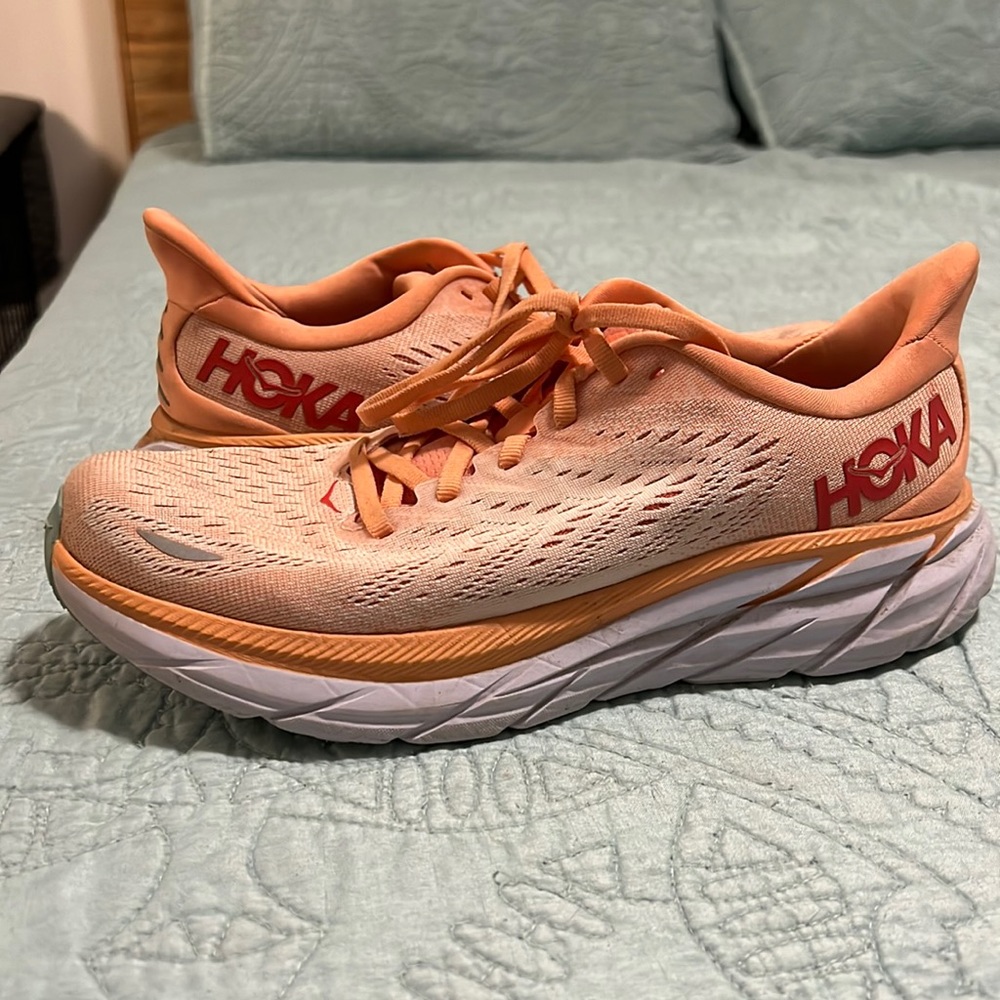 Hoka Tennis Shoes - Size 7.5B - pale orange / peachy coral - gently used